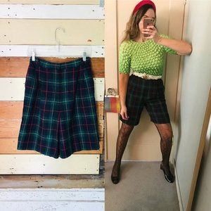 Vintage Wool Plaid Tartan High Waist Bermuda Short
